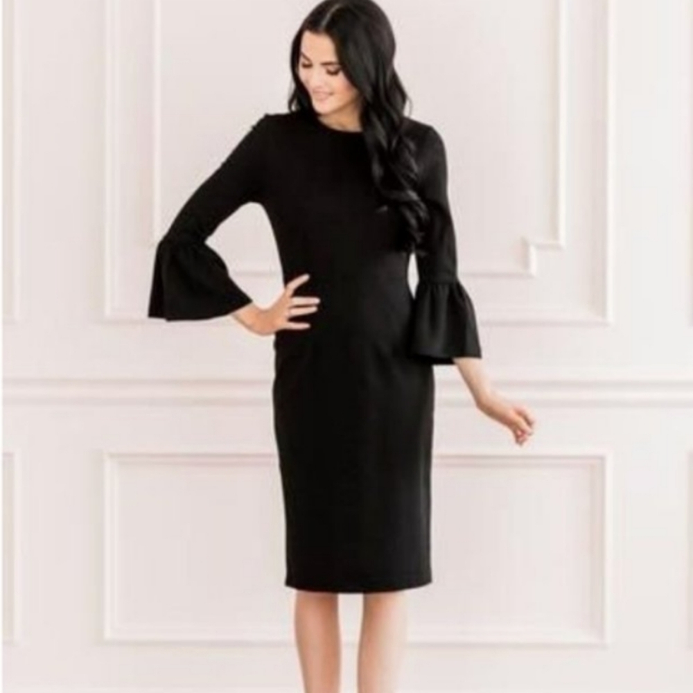 Rachel Parcell Black Bell Sleeve Sheath Dress Small